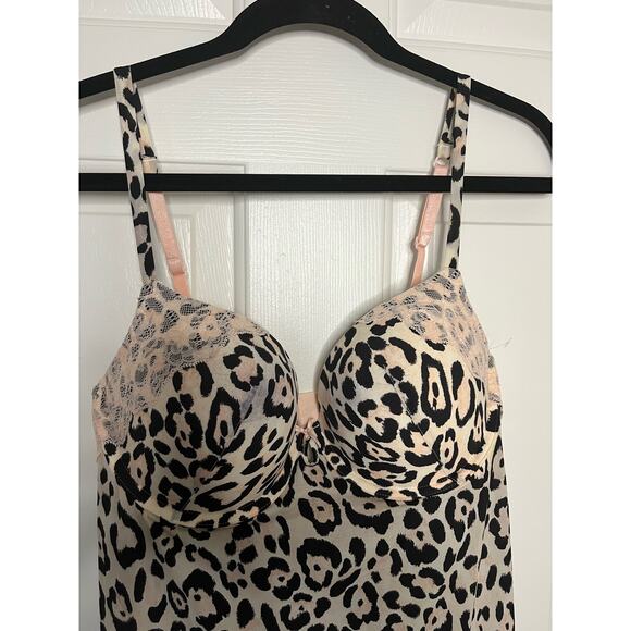 Victoria's Secret Nightgown Bustier Pink Cheetah Adj Straps Lace Details sz 36D - Picture 4 of 9